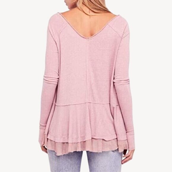 Free People Pale Pink Mauve Ruffled Hem Long Sleeve Tunic Top - Picture 11 of 16